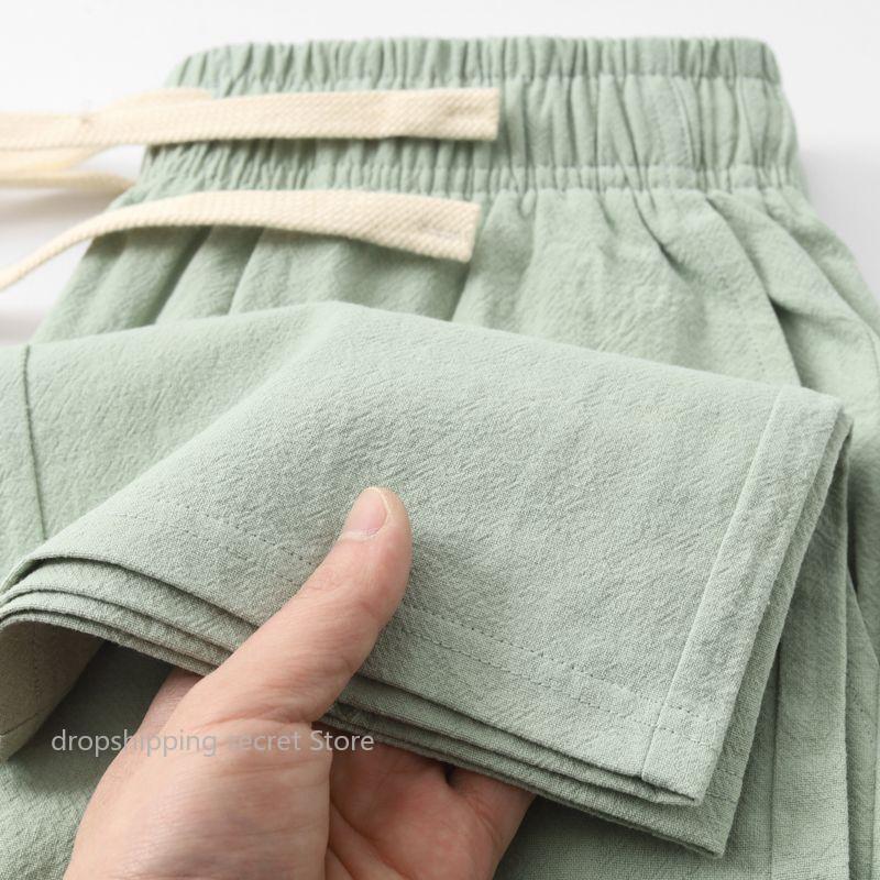 Linen Fabric Natural - Летние мятно-зеленые спортивные брюки из чистого