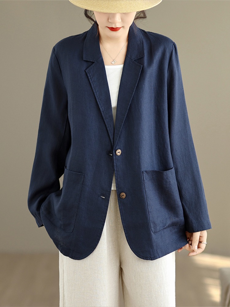 Linen Fabric Natural - Повседневный стильный хлопково-льняной жакет с длинными