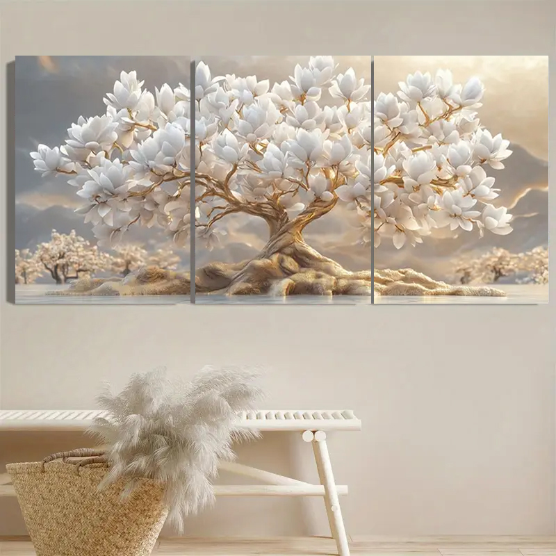 Embroidery Painting - Белое цветущее дерево и золотые листья,
