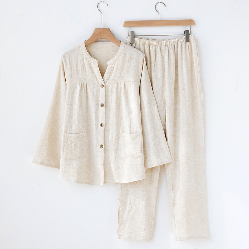 Linen Fabric Natural - Женская пижама в японском стиле с