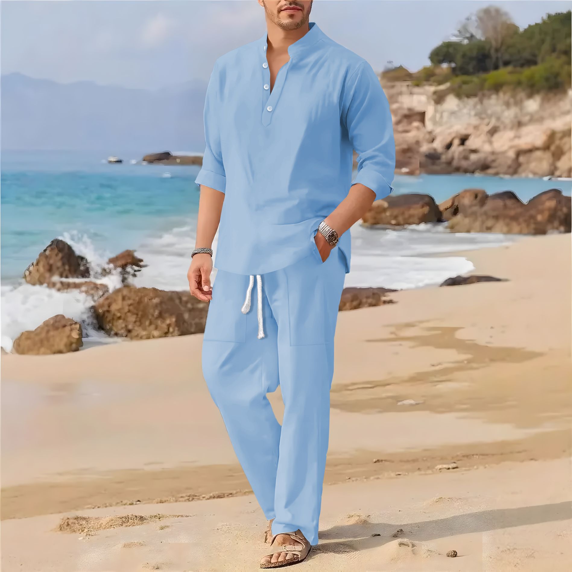 Мужской повседневный костюм из – обзор и цена Linen Fabric Natural