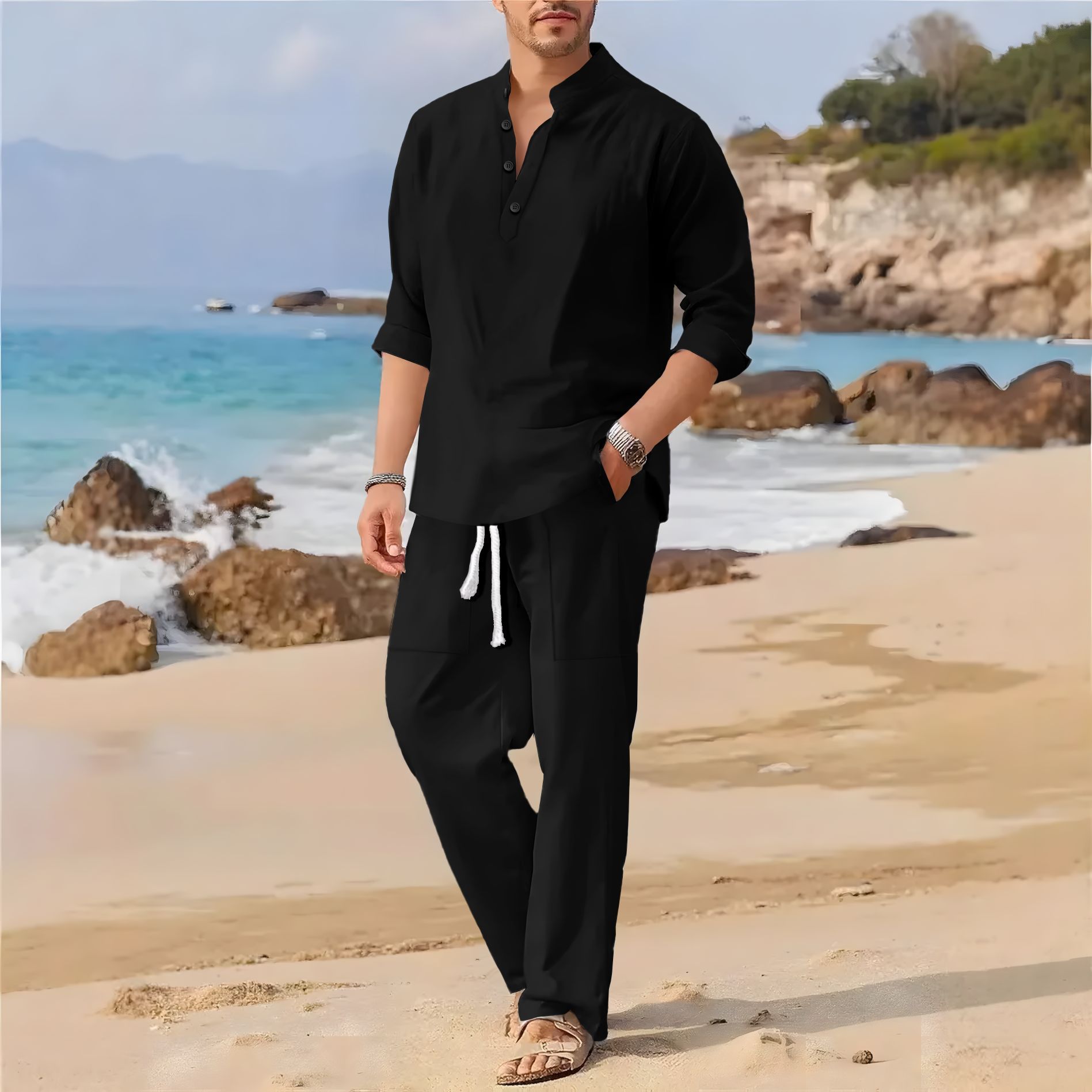 Мужской повседневный костюм из – обзор и цена Linen Fabric Natural